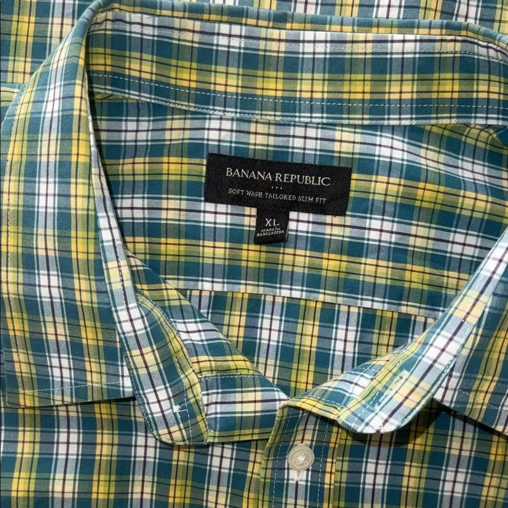 Banana Republic Blue and Green Plaid Shirt 100% Cotton Long Sleeve Buttons